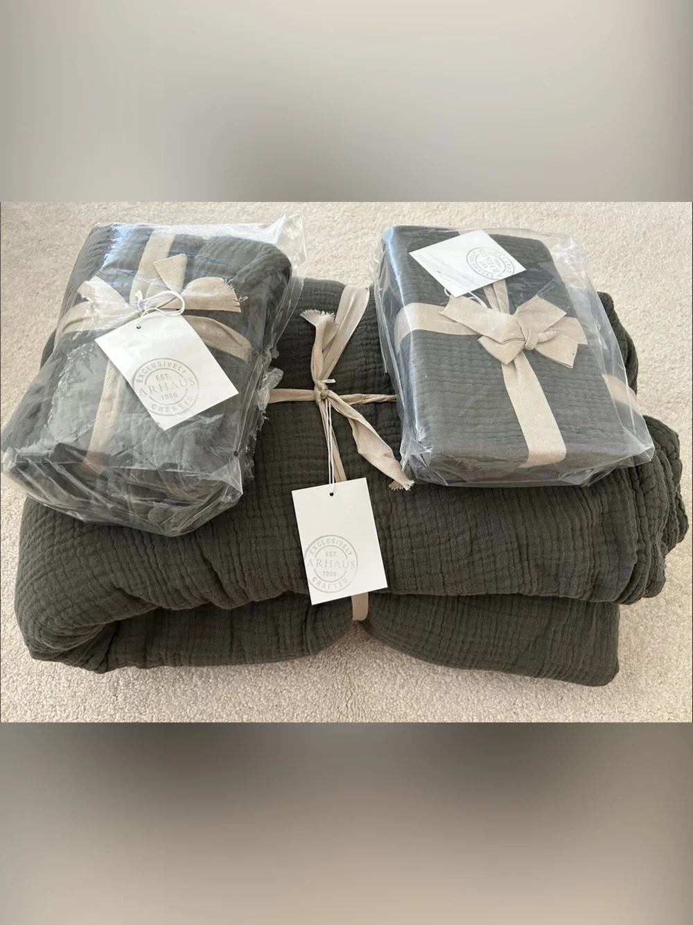Arhaus Cotton Guaze Carbon King Duvet Bedding Set - 3-Piece